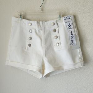 Almost Famous High Waist White Short Shorts with Button Accents Sz 7 NWT